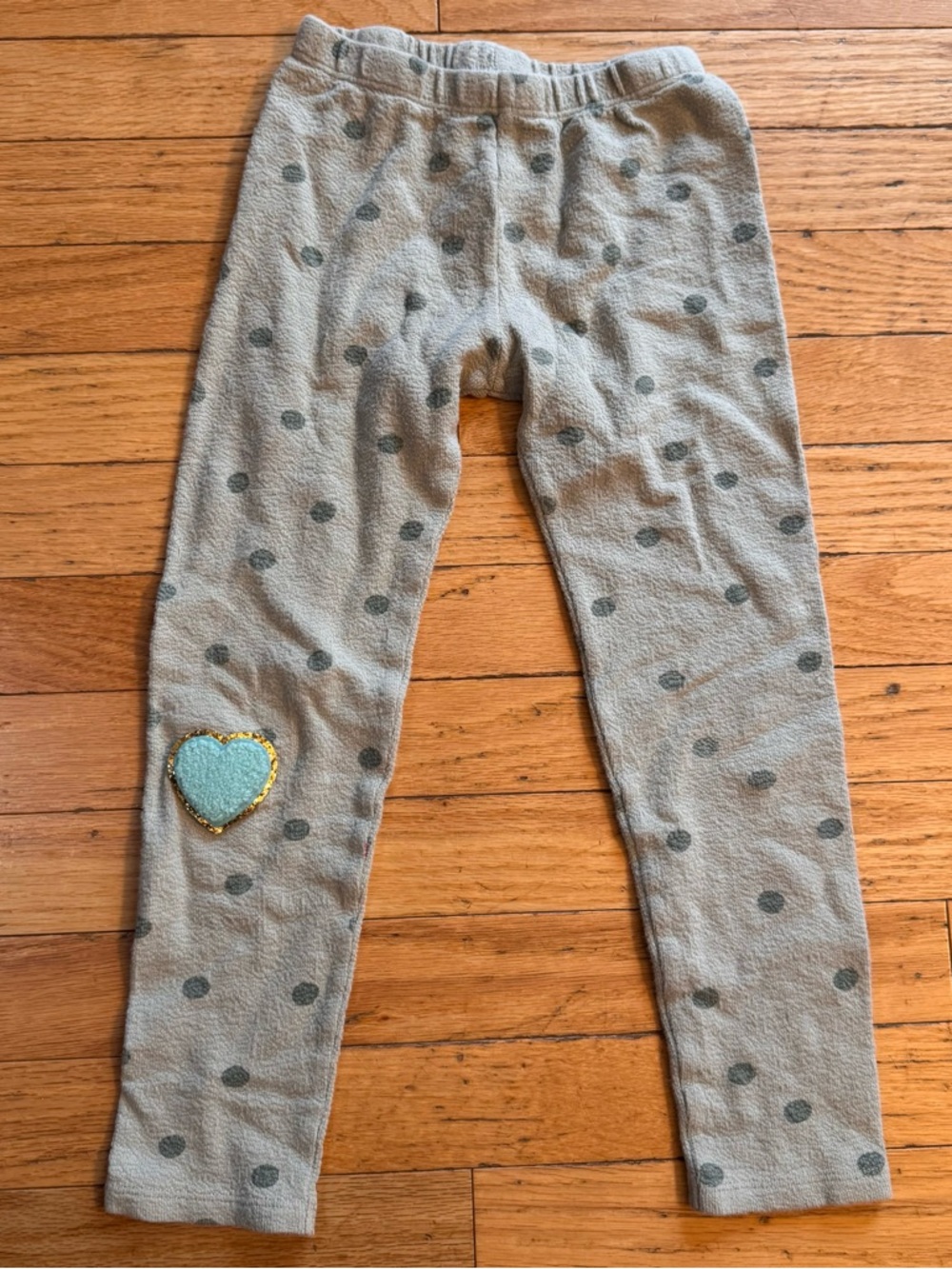 Rylee + Cru Girls Gray Polka Dot Heart Patch Leggings Size 6-7Y